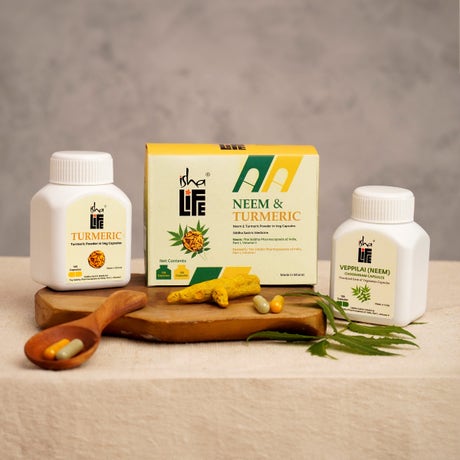 Neem and Turmeric powder in veg capsules. Combo pack. 100 capsules each. For daily detox.