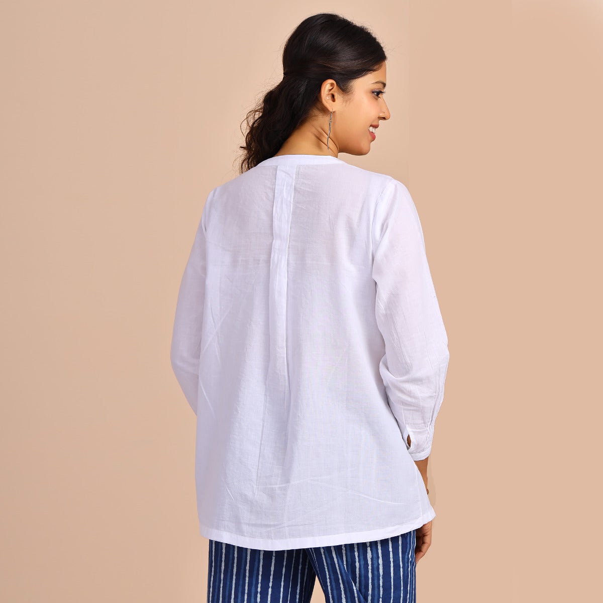 Womens Cotton Shirt With Pin Tucks - White