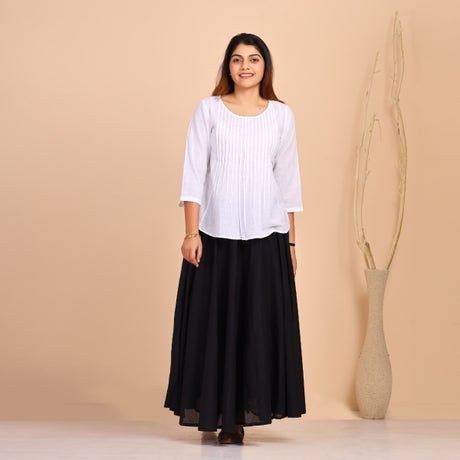 Slub Cotton Top With Pleats - White