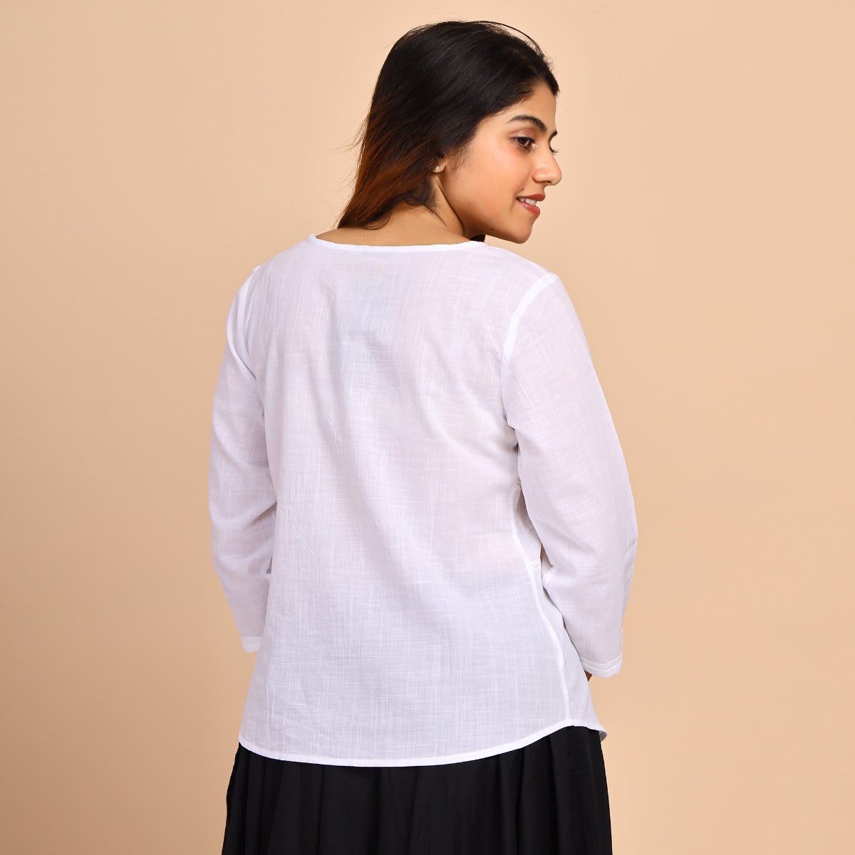 Slub Cotton Top With Pleats - White