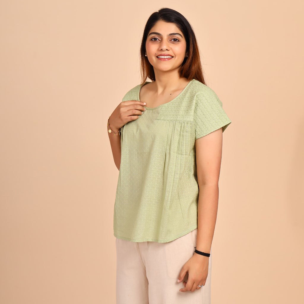Slub Dobby Cotton Top - Pistachio Green