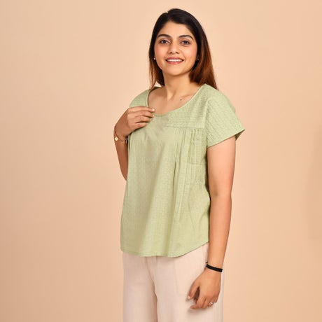 Slub Dobby Cotton Top - Pistachio Green