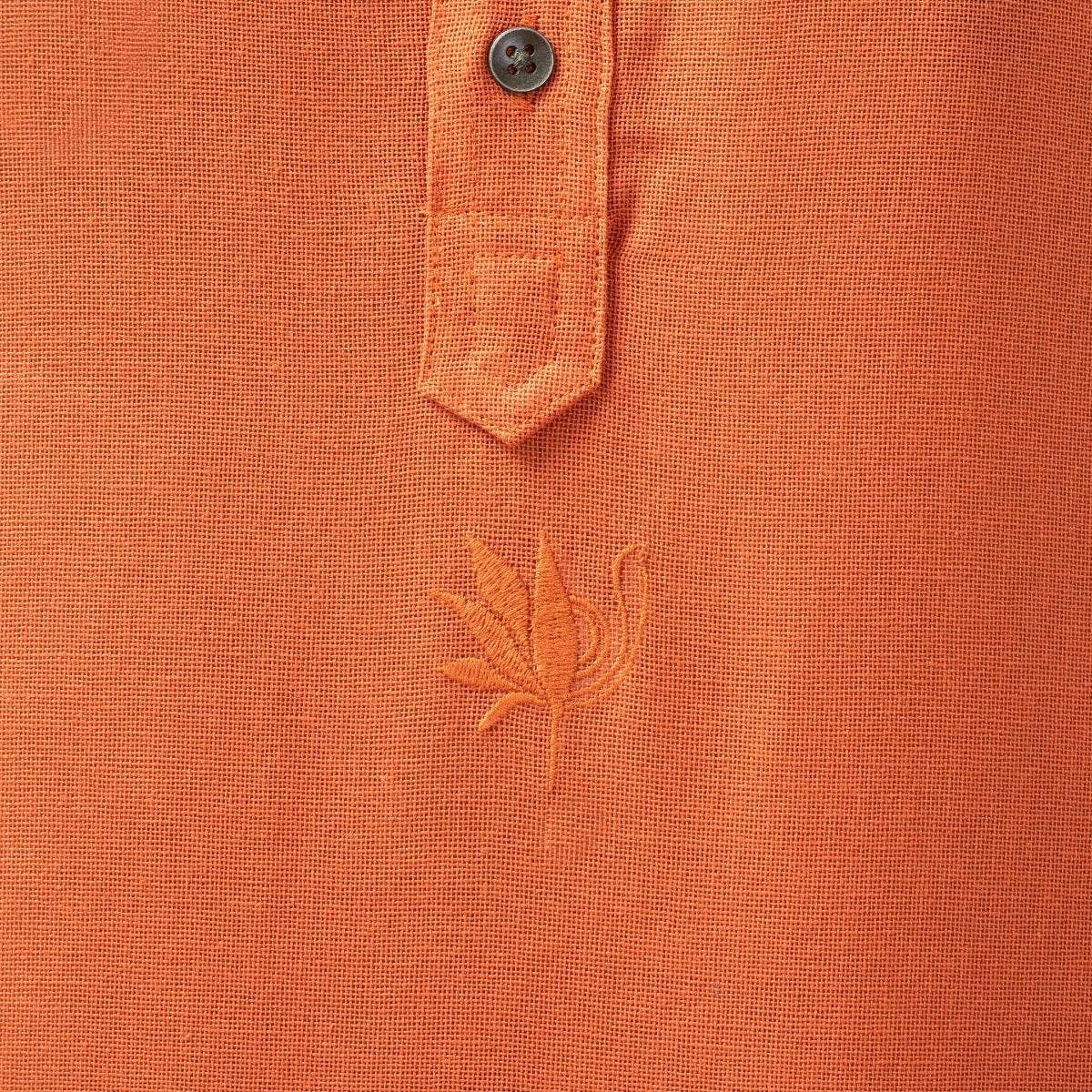 Premium Cotton Collarless Long Kurta - Brick Red
