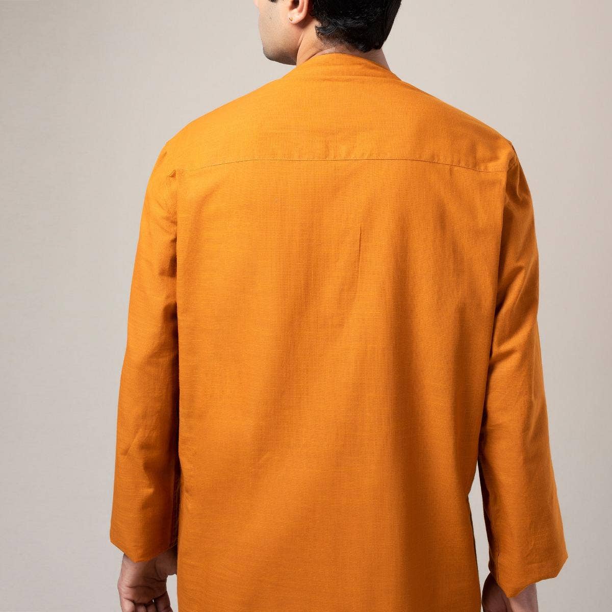 Two Way Slub Asymmetric Placket Kurta - Orange Rust