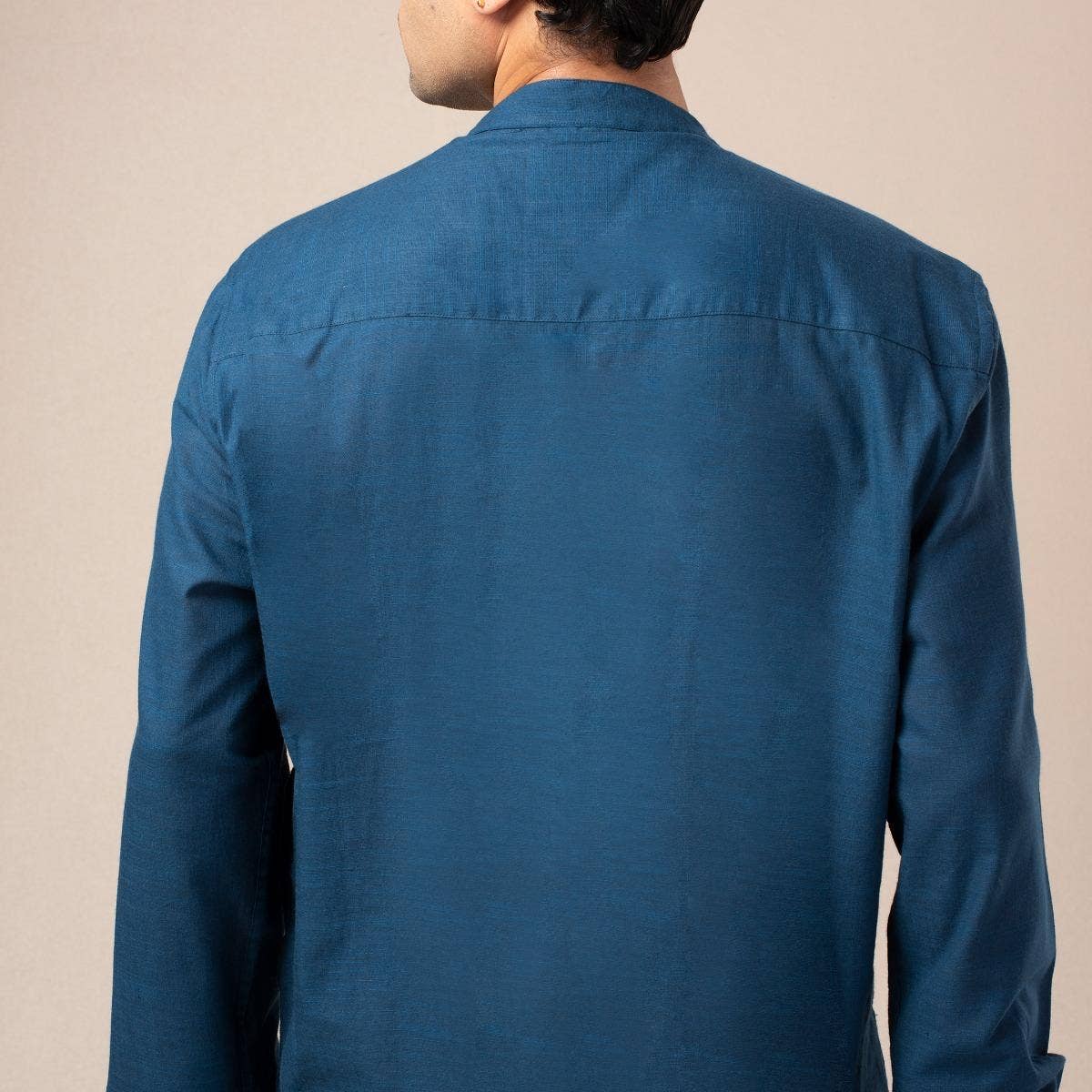 Two Way Slub Asymmetric Placket Kurta - Blue