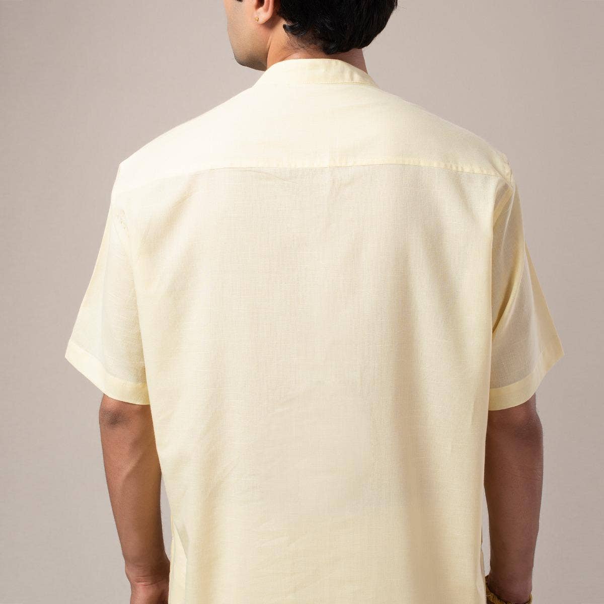 Adiyogi Printed Half Sleeve Kurta - Soft Yellow