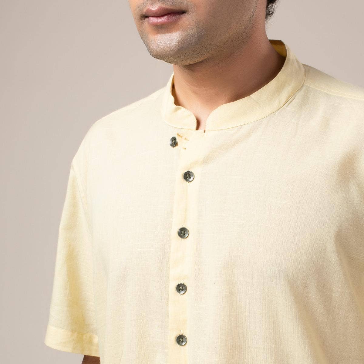 Adiyogi Printed Half Sleeve Kurta - Soft Yellow