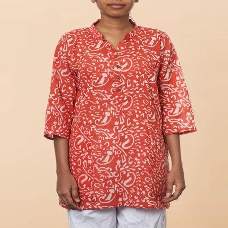 Red Dabu Print Kurta for Women