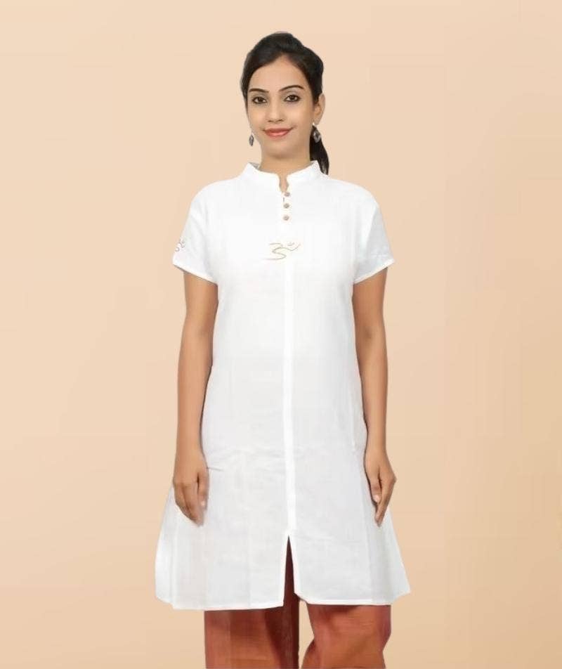 White Aum Organic Cotton Kurta for Women