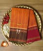 Dark Orange Devi Consecrated Cotton Saree with Brown and Maroon Border