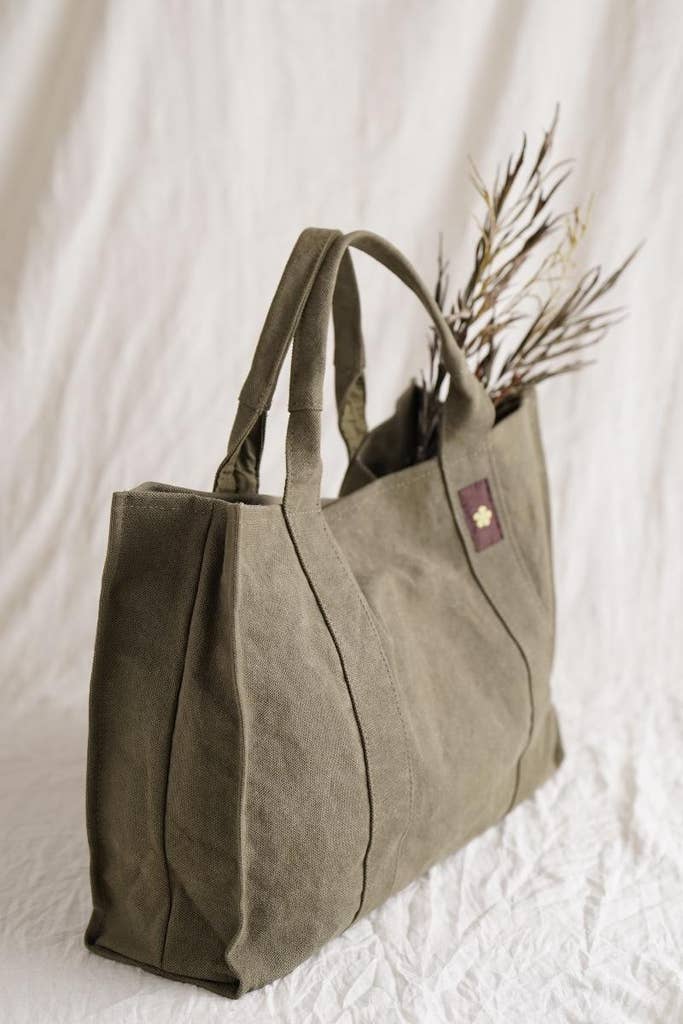 Washed Cotton Canvas Bag with shoulder handle
