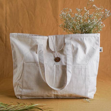 Natural cotton bag with coco button- design 1