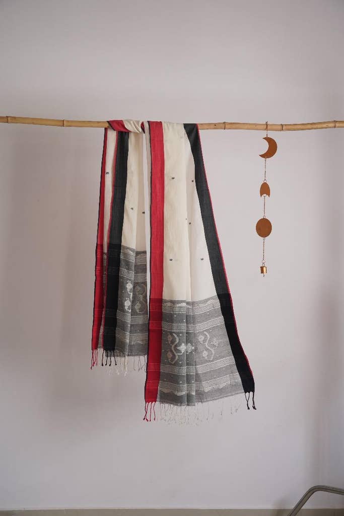  Authentic Handcrafted Black Jamdani Stole