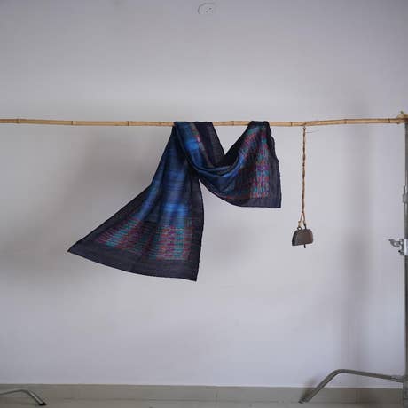 Handlook Navy Blue Stole Showcasing Bengal Kantha Embroidery