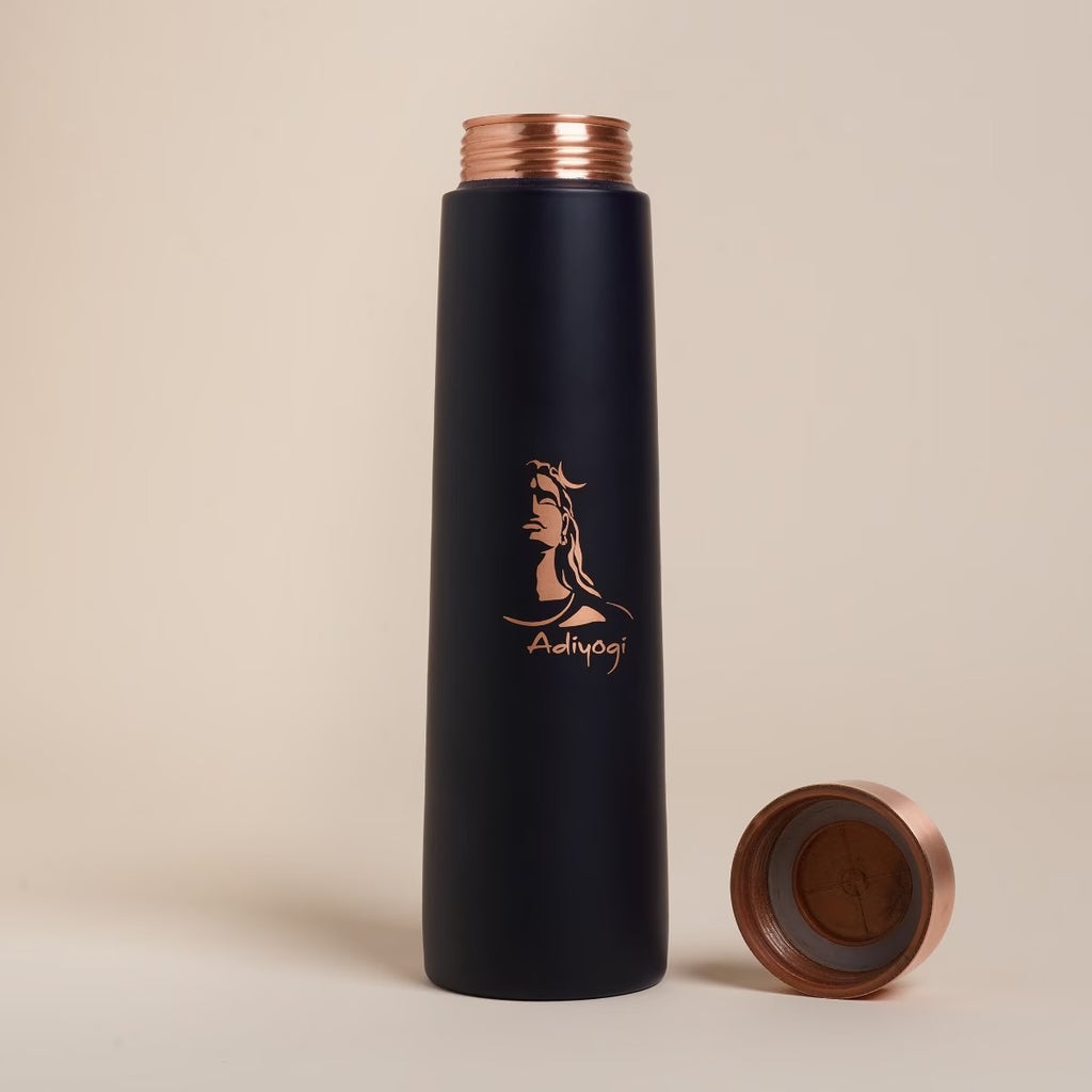 Adiyogi Black Copper Water Bottle, 30 oz