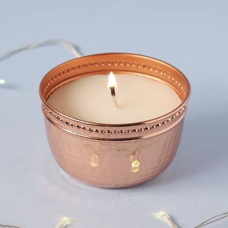 Wide Royal Finish Copper Wax Candle