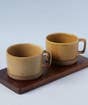 Wide Ceramic Mugs with Wooden Coaster