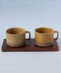 Wide Ceramic Mugs with Wooden Coaster