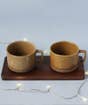 Wide Ceramic Mugs with Wooden Coaster