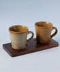Ribbed Ceramic Mugs with Wooden Coaster