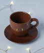 Chocolate Brown Ceramic Mug with Wooden Coaster