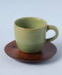 Green Ceramic Mug with Wooden Coaster