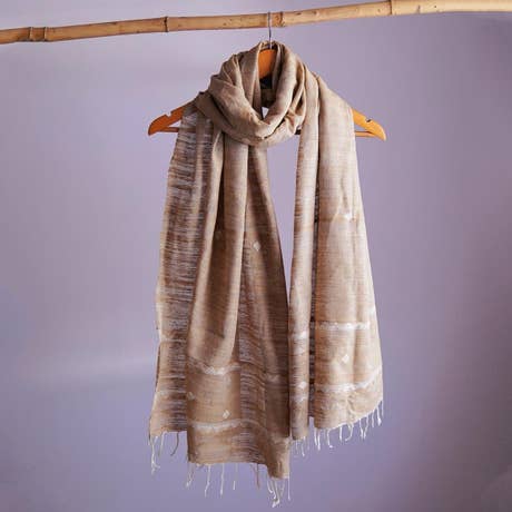 Classy grey eri silk stole naturally dyed with onion and turmeric, featuring simple white traditional designs