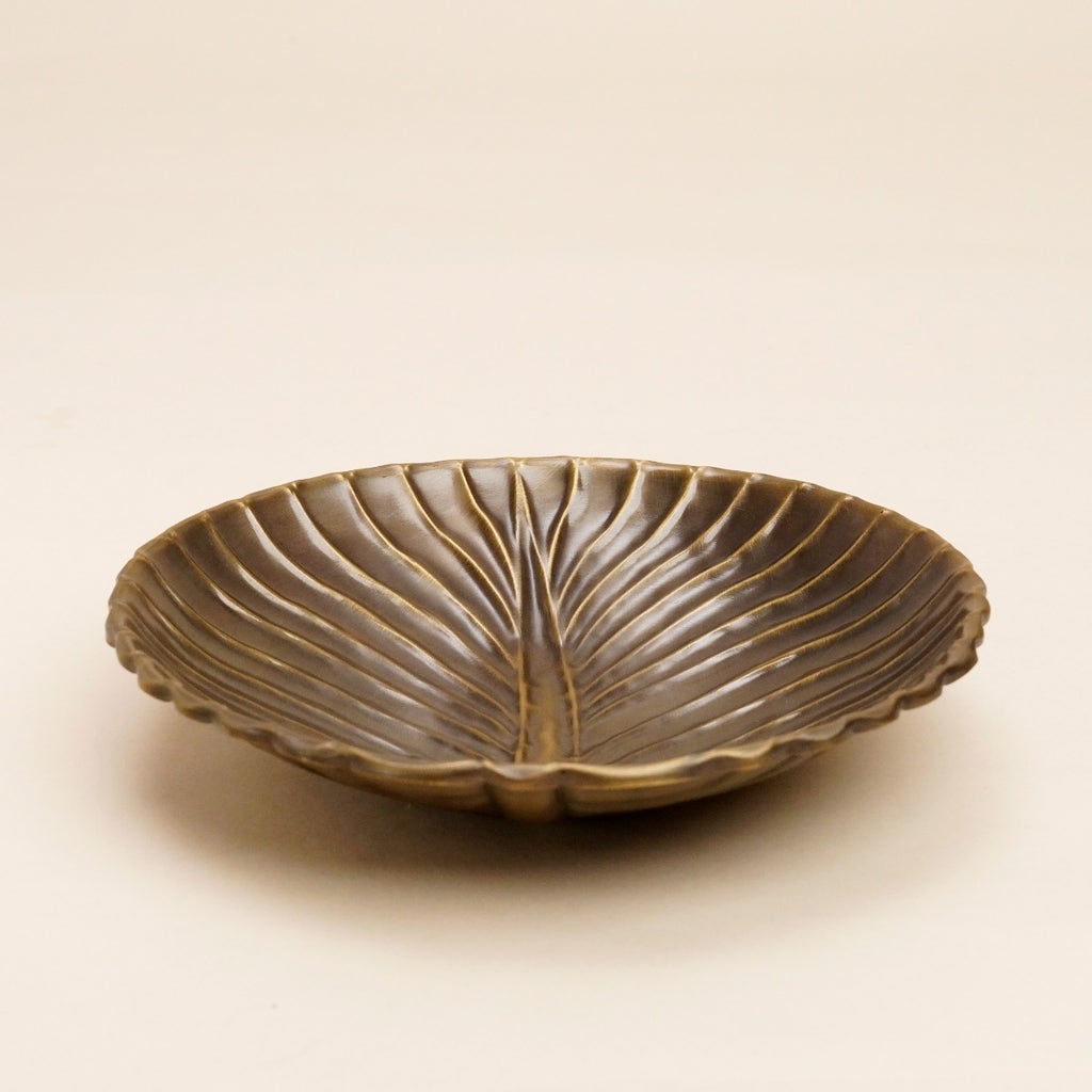 Leaf textured brass bowl