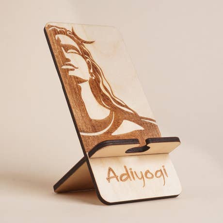 Adiyogi Etched Wooden Phone Stand