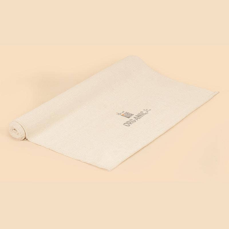 Handwoven organic cotton rug yoga mat.  Undyed. Eco-friendly. Washable. GOTS certified.