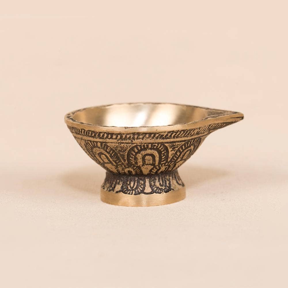 Handcrafted Antique Brass Diya with Base - Big
