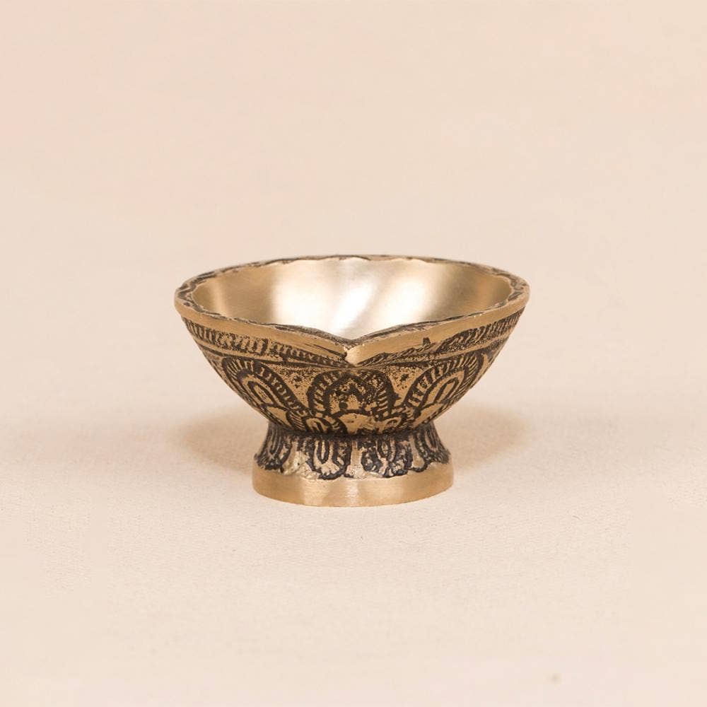 Handcrafted Antique Brass Diya with Base - Big