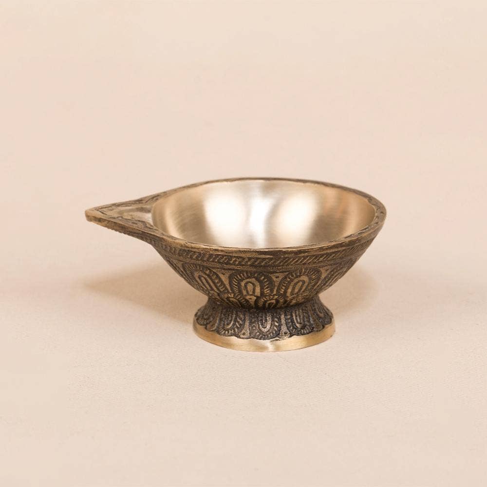 Handcrafted Antique Brass Diya with Base - Big