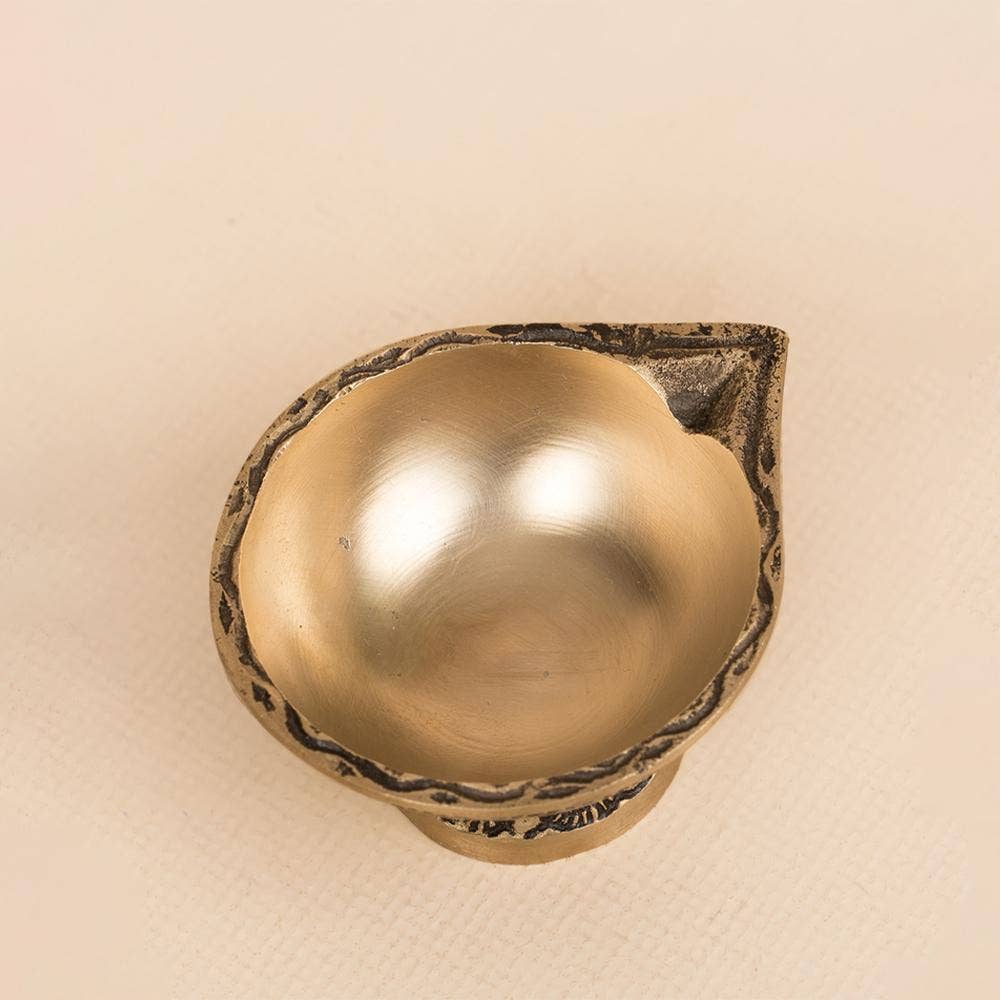 Handcrafted Antique Brass Diya with Base - Big