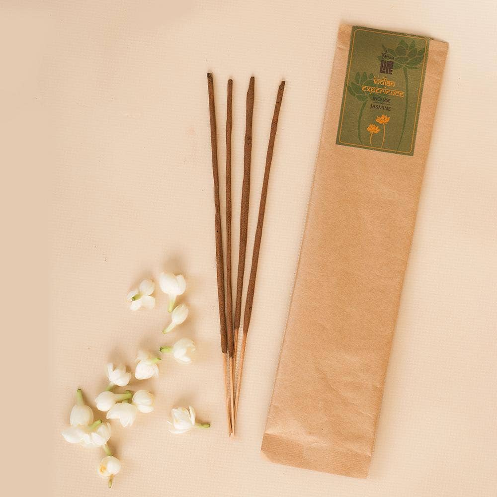 Hand rolled pure Jasmine Incense/Agarbatti. Chemical and toxin free. Ethically sourced. Natural herbs, roots & essential oils. Pack of 10 sticks