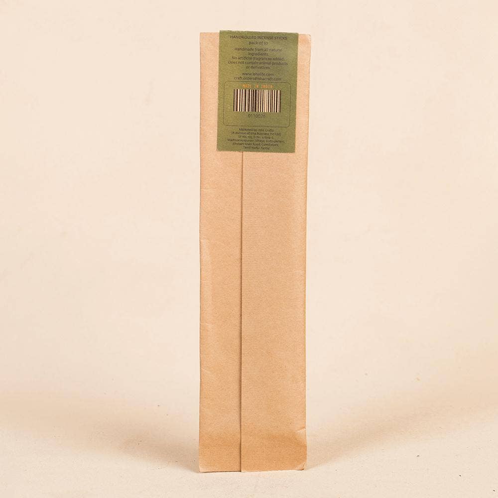 Hand rolled pure Jasmine Incense/Agarbatti. Chemical and toxin free. Ethically sourced. Natural herbs, roots & essential oils. Pack of 10 sticks