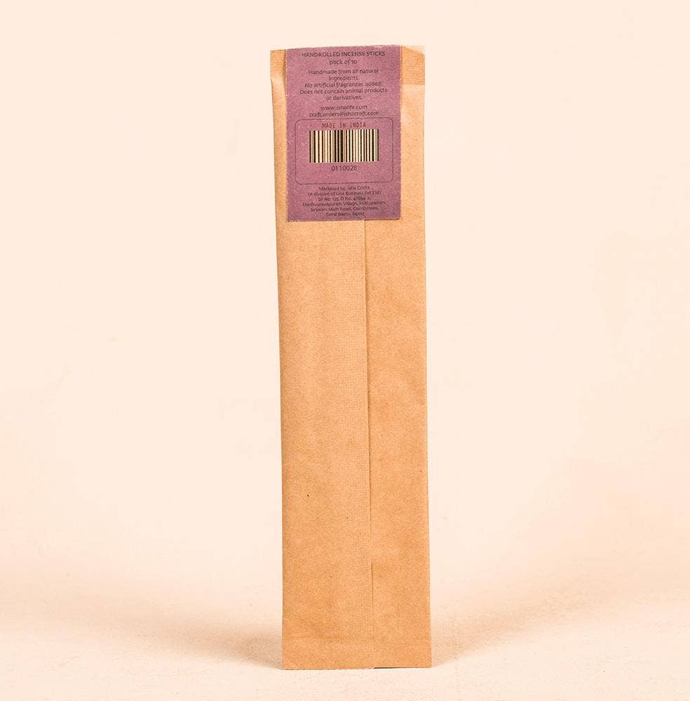 Hand rolled Lavender Incense/Agarbatti (Pack of 10 Sticks). Chemical and toxin free. Ethically sourced. Natural herbs, roots & essential Oils. Long-lasting fragrance.