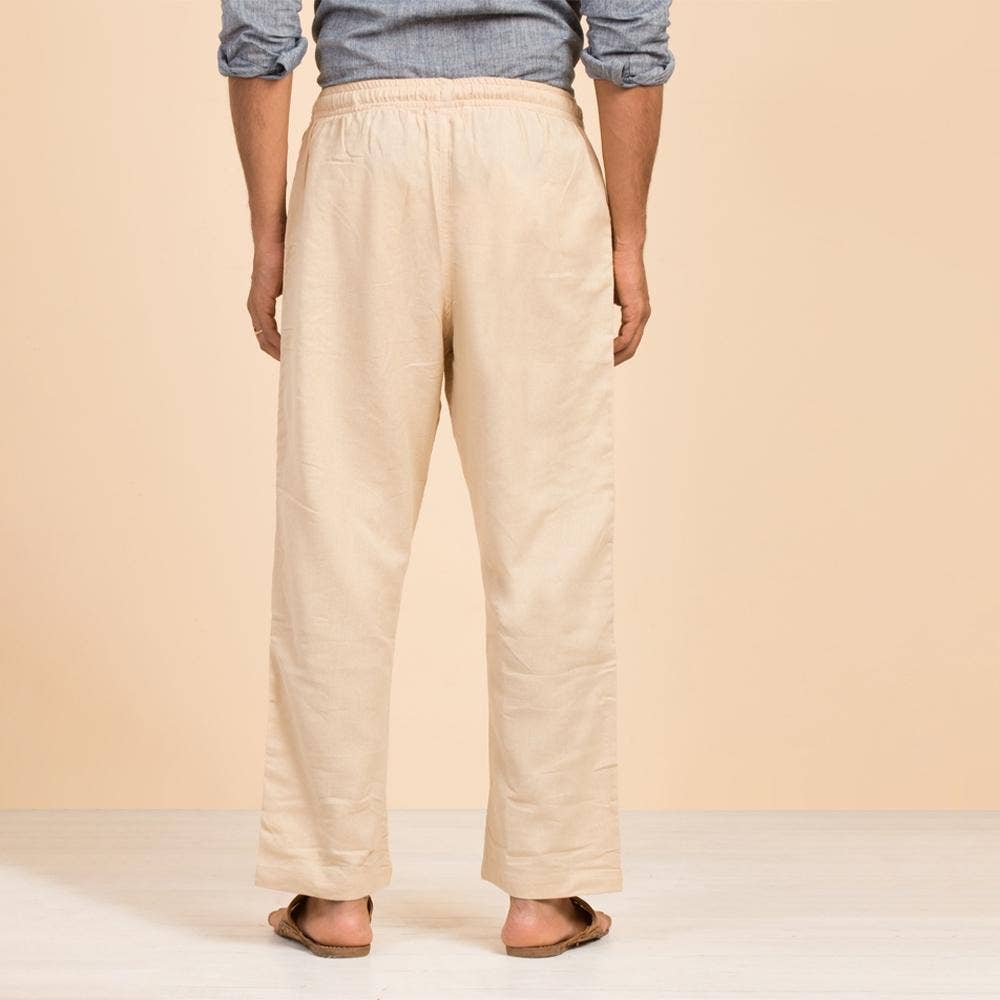 Men's Organic Cotton Drawstring Pants (Beige). Breathable fabric. Comfortable for Sadhana. 