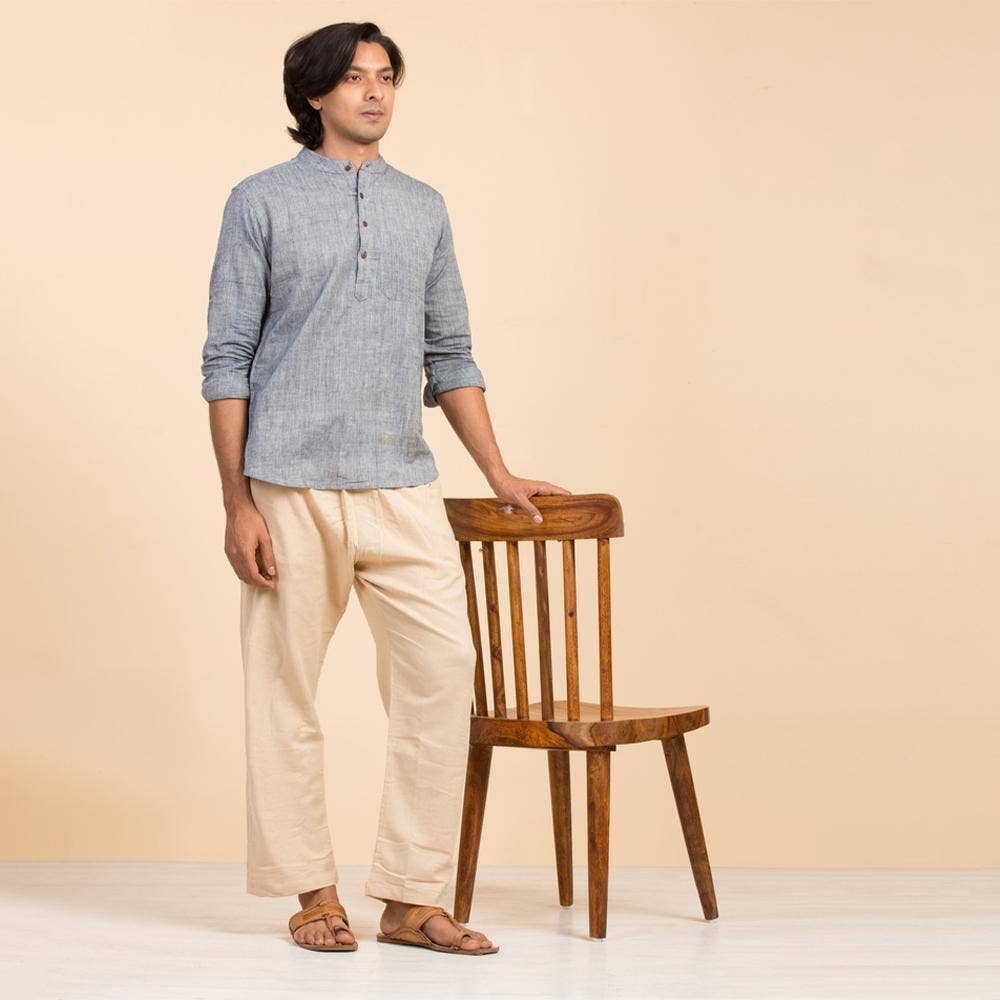 Men's Organic Cotton Drawstring Pants (Beige). Breathable fabric. Comfortable for Sadhana. 