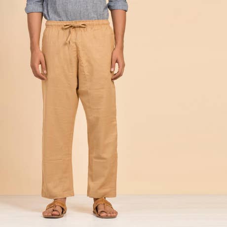 Khaki Organic Cotton Relaxed Fit Pants for Men