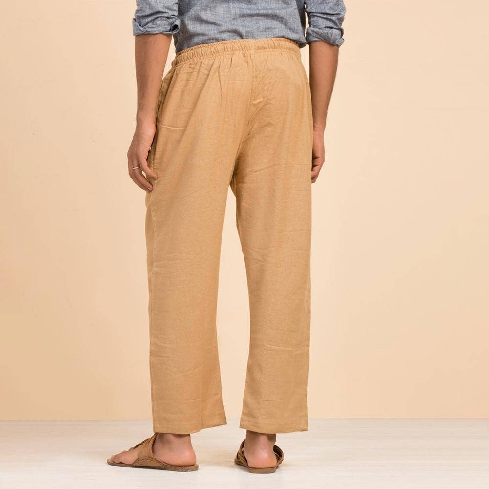 Men's Organic Cotton Drawstring Pants (Khaki). Breathable fabric. Comfortable for Sadhana.