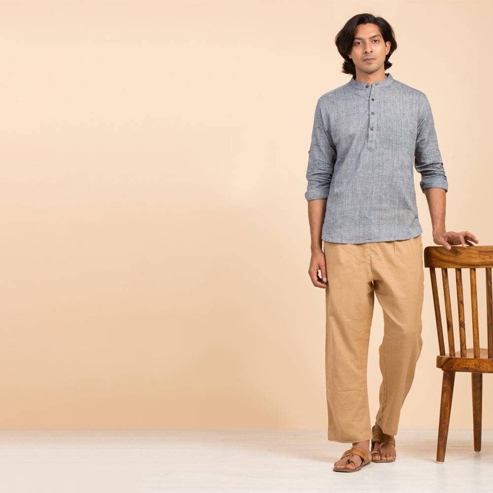 Men's Organic Cotton Drawstring Pants (Khaki). Breathable fabric. Comfortable for Sadhana.