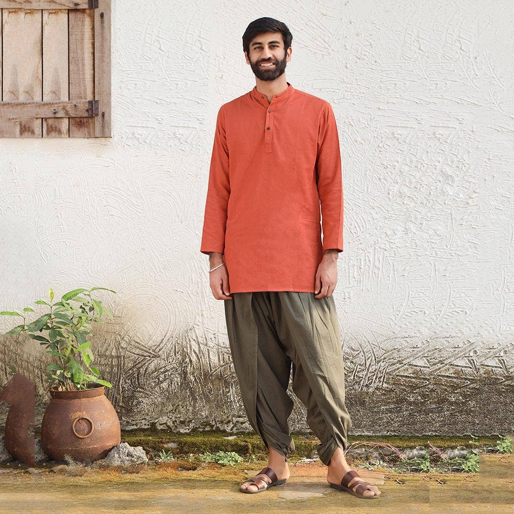 Rust Aum Organic Cotton Long Sleeve Kurta for Men