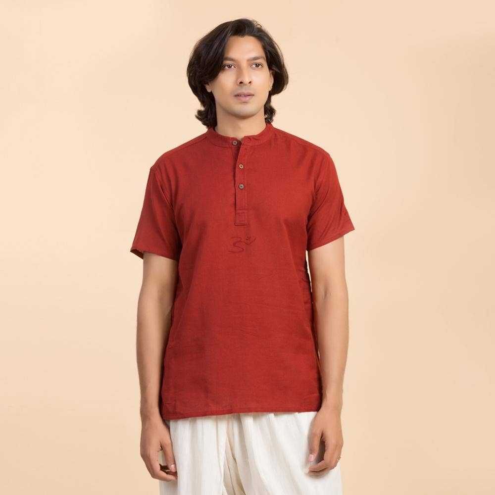 Maroon Aum Organic Cotton Short Sleeve Kurta for Men