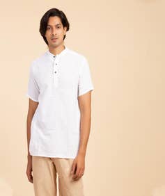 Hemp Short Sleeve Kurta for Men, White
