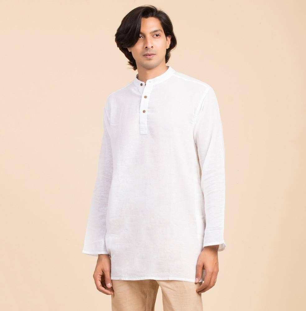 Hemp Long Sleeve Kurta for Men, White