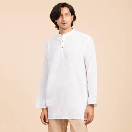 Hemp Long Sleeve Kurta for Men, White