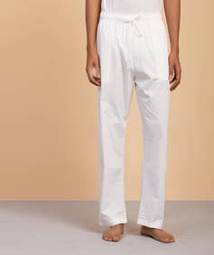 Men’s Organic Cotton Sadhana Pyjama. Solid white. Breathable fabric. Comfortable for Sadhana. 