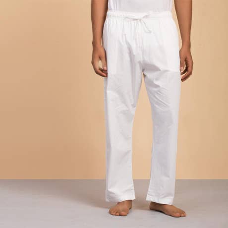 White Organic Cotton Relaxed Fit Pants for Men