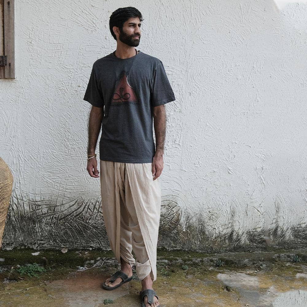 Isha’s signature. Ready to wear Unisex Dhoti Pants (Beige) / Panchakacham. Organic cotton. Easy to pull on. Versatile. Comfortable for both casual and formal wear. 